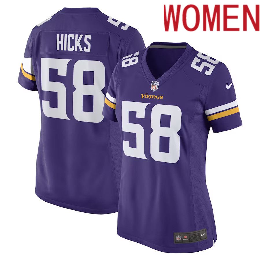 Women Minnesota Vikings #58 Jordan Hicks Nike Purple Game Player NFL Jersey